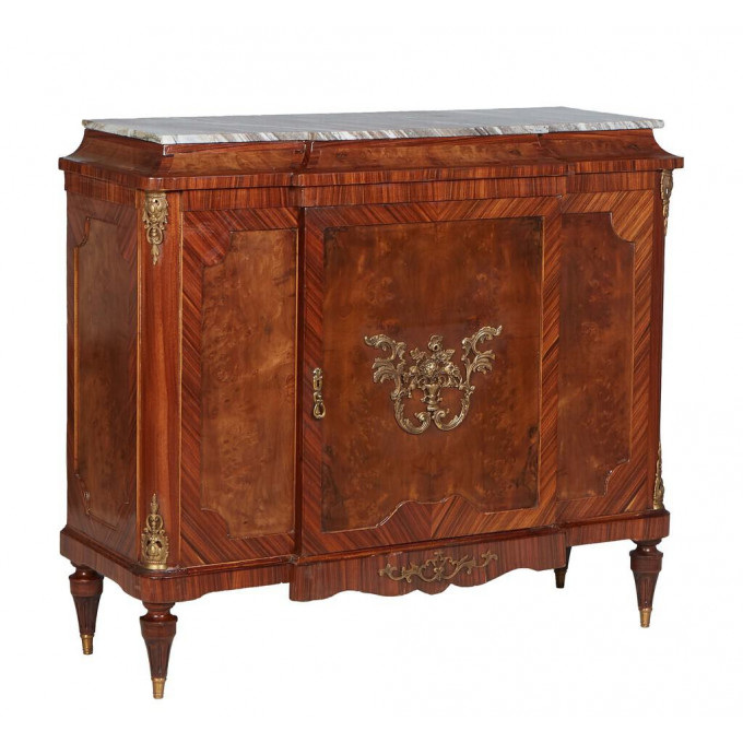 Appraisal: Louis XVI Style Ormolu Mounted Walnut and Mahogany Marble Top