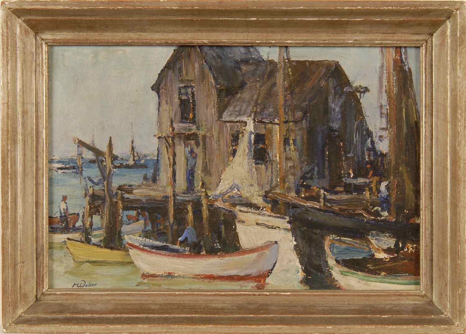 Appraisal: HAROLD E WALKERAmerican -Boats at a Provincetown Pier Signed lower