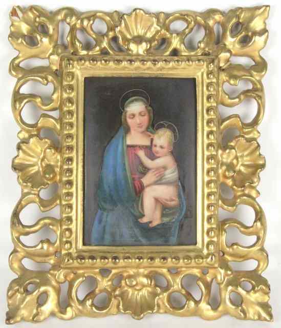 Appraisal: After MurilloThe Madonna and Childporcelain panel in a carved wood