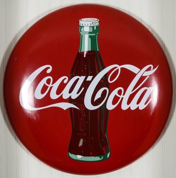 Appraisal: A -INCH COCA-COLA BUTTON SIGN WITH BOTTLEPetretti's number PMS Measures