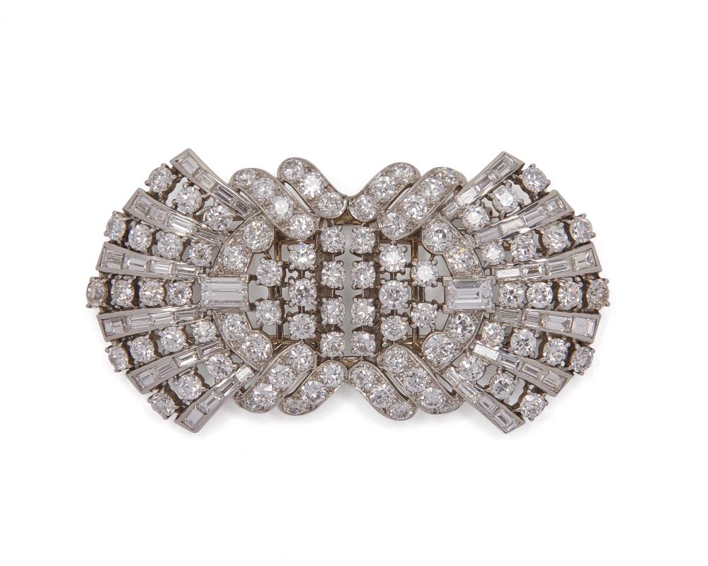 Appraisal: Platinum and Diamond Dress Clips Brooch the open-work design set