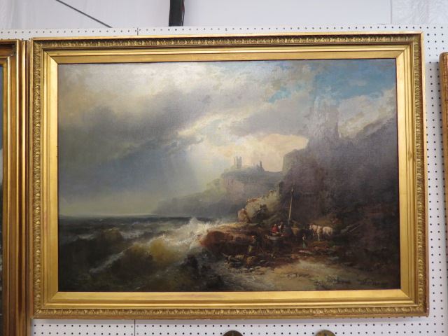 Appraisal: Franz Krause oil Shipwreckalong a rocky coast well listed artist