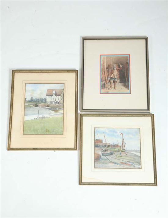 Appraisal: THREE FRAMED WATERCOLORS Beached boats signed H H Emms 'H