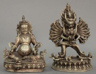 Appraisal: Two silvered bronze diety figures ht in in Two silvered