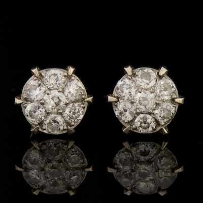 Appraisal: A Pair of Diamond Cluster Earrings k yellow gold earrings