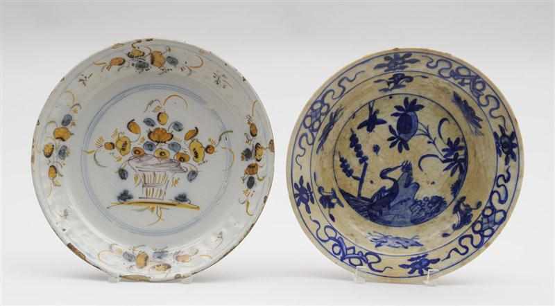 Appraisal: DUTCH DELFT POLYCHROME DEEP DISH AND A BLUE AND WHITE