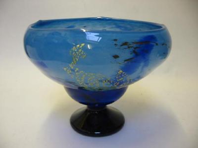 Appraisal: A DAUM HEAVY SHADED BLUE GLASS PEDESTAL BOWL the marbled