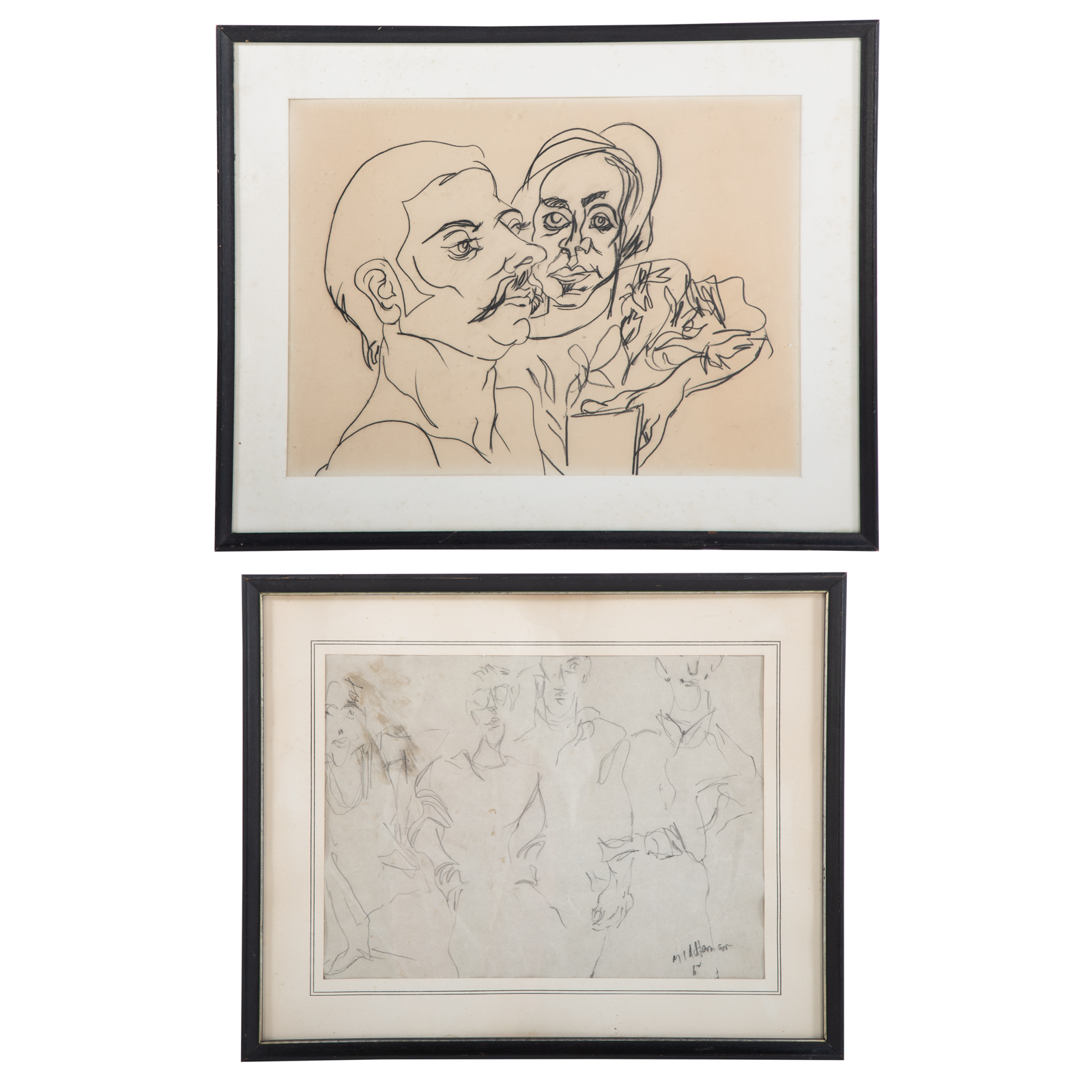 Appraisal: RAOUL MIDDLEMAN TWO FRAMED DRAWINGS American b Double Portrait of