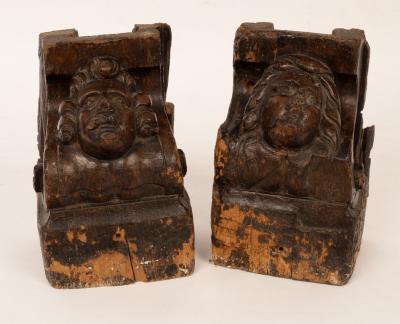 Appraisal: A pair of th Century architectural oak corbels carved as