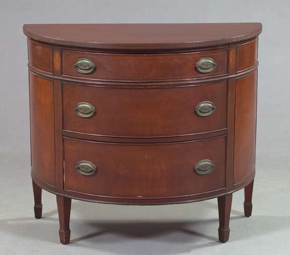 Appraisal: Hepplewhite-Style Inlaid Mahogany Demi-lune Chest of Drawers the curved front