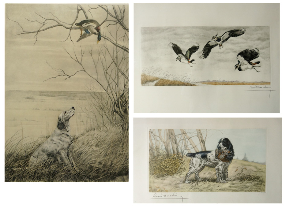 Appraisal: LEON DANCHIN THREE ETCHINGS America France - Bird dogs and