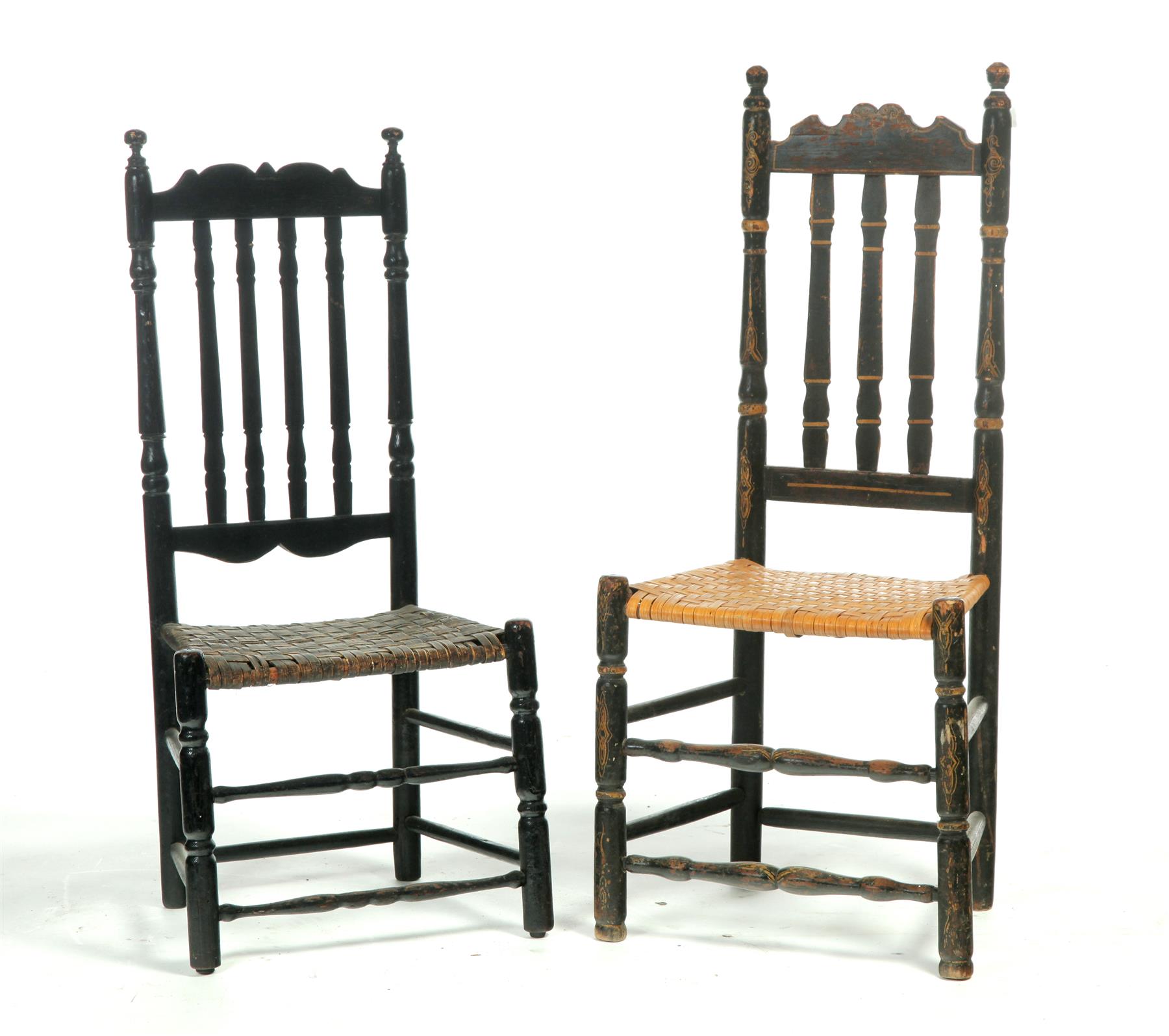 Appraisal: PAIR OF PAINTED HALF BANISTER BACK CHAIRS American th quarter-