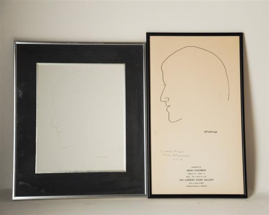 Appraisal: Mark Faverman Line Profile of Man Drawing and Poster From