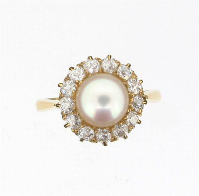 Appraisal: A half pearl and diamond cluster ring The untested pearl