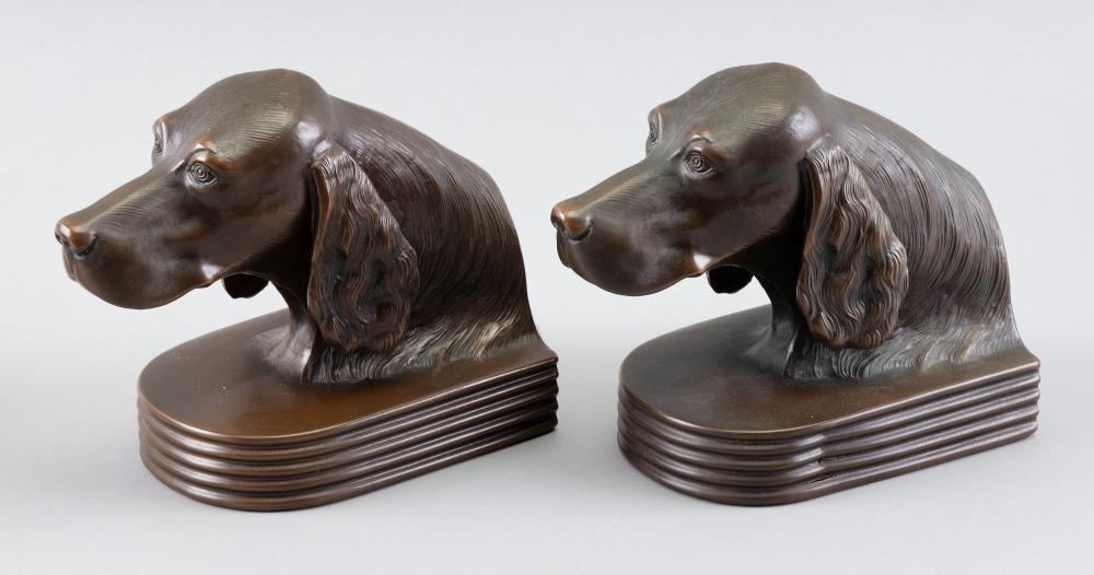 Appraisal: PAIR OF BRONZE SETTER-FORM BOOKENDS CIRCA HEIGHTS LENGTHS PAIR OF