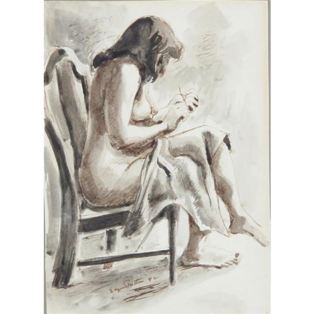 Appraisal: EDGAR BRITTON ILLINOIS COLORADO NEBRASKA - NUDE WOMAN WITH TOWEL