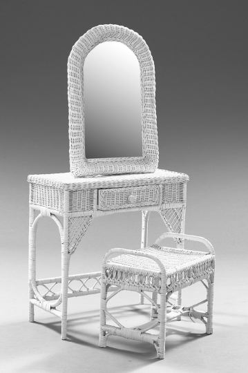 Appraisal: American Late Victorian-Style Wicker Dressing Table Ensemble consisting of a