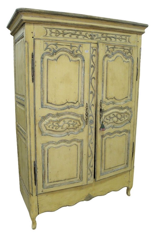 Appraisal: Louis XV Fruitwood Armoire Cabinet th Century now painted yellow