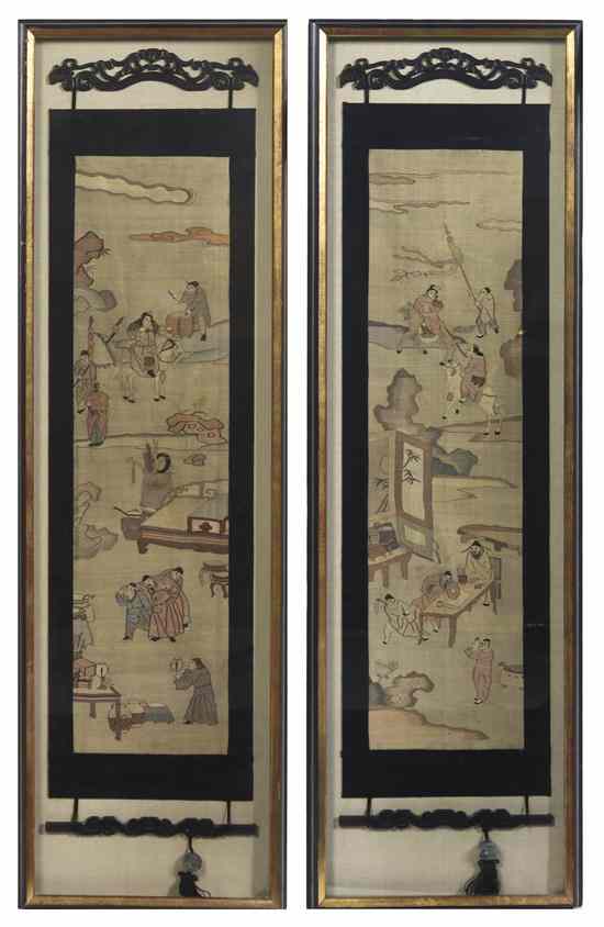 Appraisal: A Pair of Chinese Kesi Panels depicting immortals at various