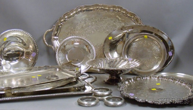 Appraisal: Group of Silver Plated Serving Items including ten trays a