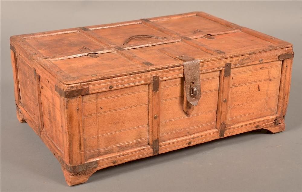 Appraisal: th Century Iron Mounted Walnut Lock Box th Century Iron