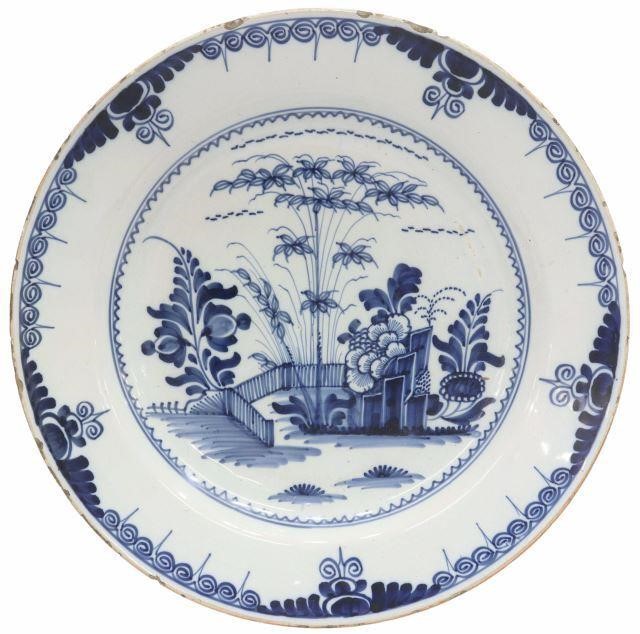 Appraisal: English Delft blue and white faience charger th c Chinoiserie