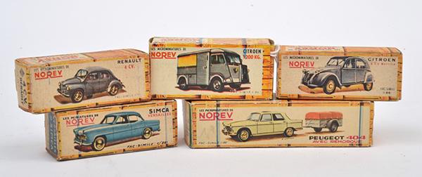 Appraisal: FIVE NOREV FRANCE PLASTIC MODELS INCLUDING RENAULT CV CITROEN KG