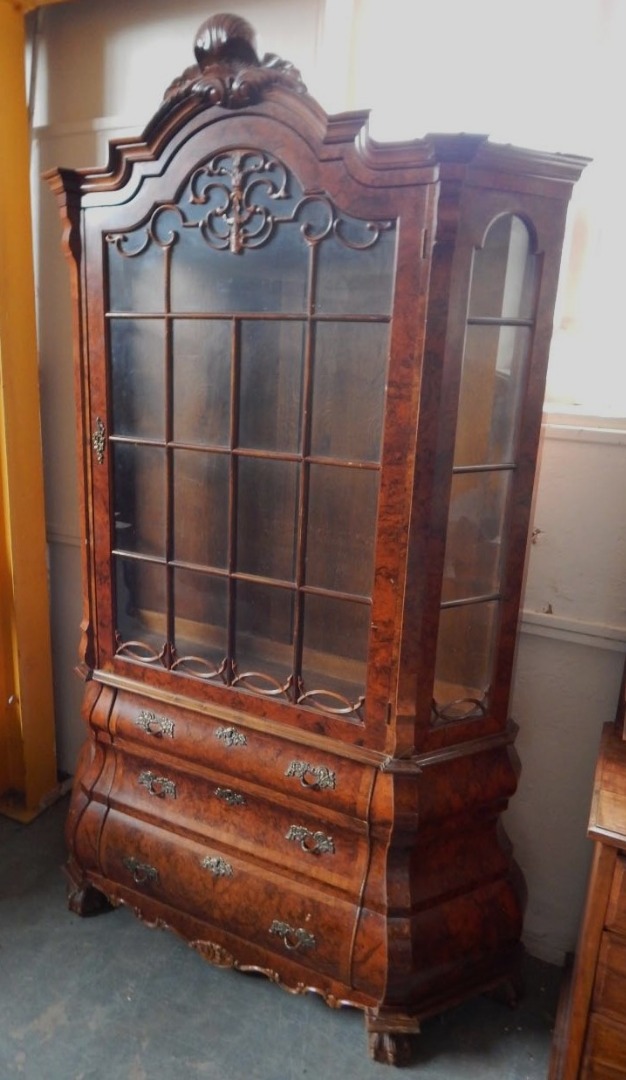 Appraisal: A thC Dutch walnut display cabinet in thC style the