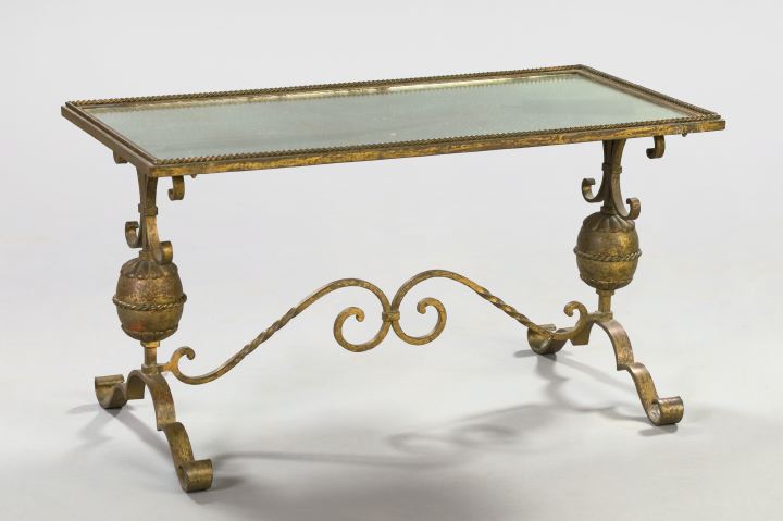 Appraisal: Continental Gilt-Metal and Mirrored Cocktail Table early th century the