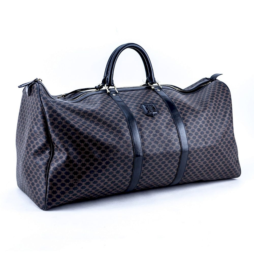 Appraisal: Celine Black Macadem Canvas Boston Travel Bag Celine Black Macadem