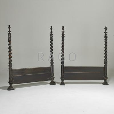 Appraisal: BAROQUE STYLE Pair of twin-size headboards converted from four-poster bed