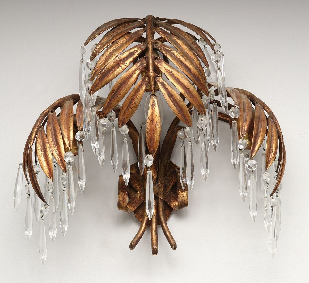 Appraisal: A TH C GILT METAL PALM FROND WALL SCONCE WITH