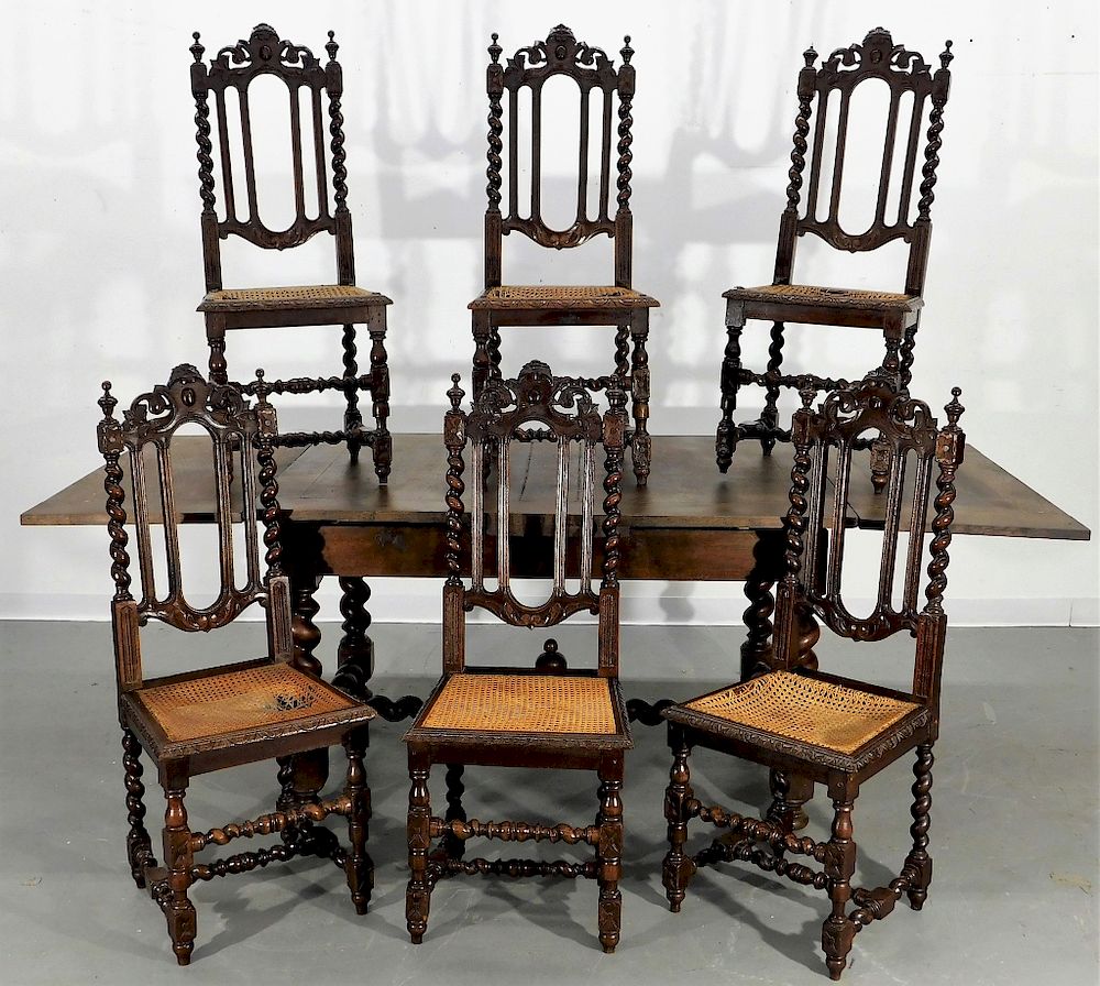 Appraisal: English Country Oak Dining Table Chairs England th- th Century