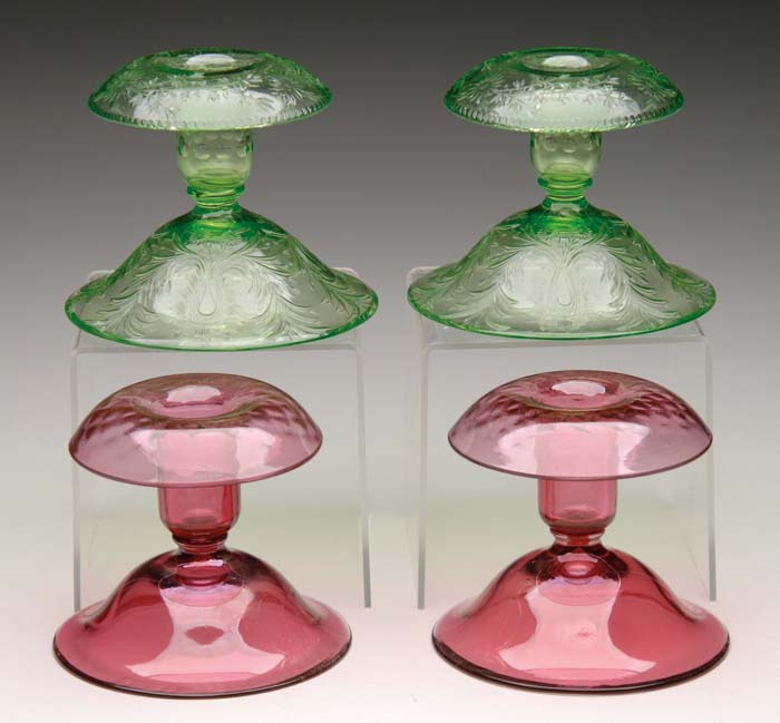 Appraisal: TWO PAIRS OF PAIRPOINT CANDLESTICKS Pair of Rosaria d q