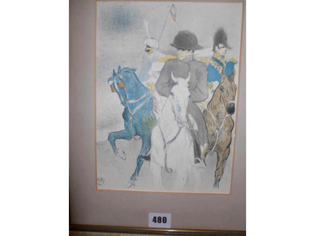 Appraisal: An early th century lithograph of an equestrian scene with