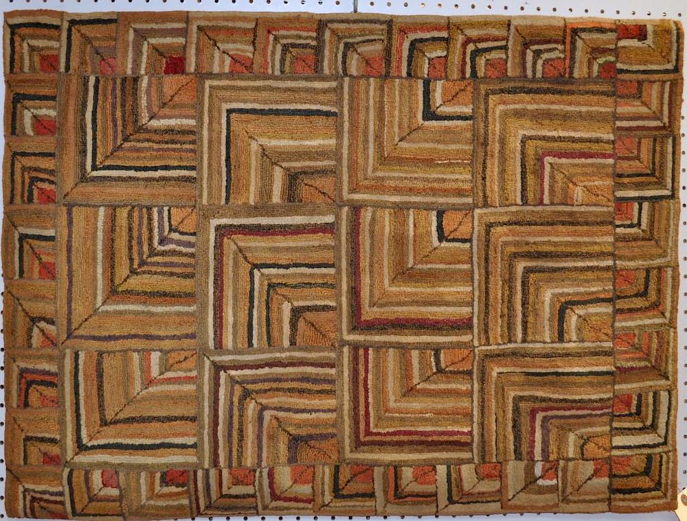 Appraisal: American Folk Art Geometric Hooked Rug with geometric right angles