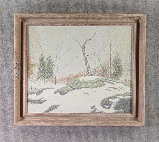 Appraisal: Oil on Canvas Woodland Snow Scene Signed lower left E