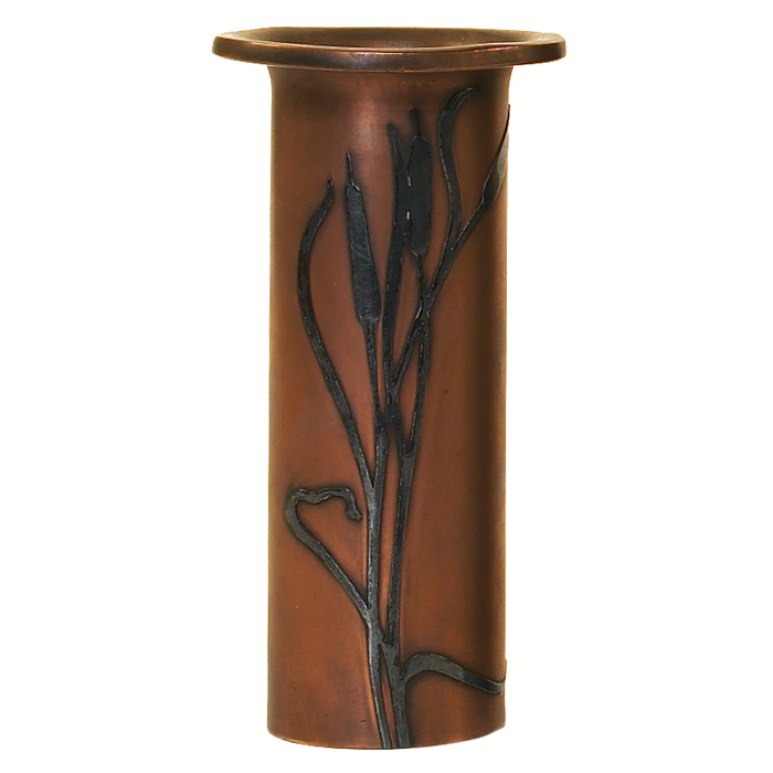 Appraisal: Heintz vase sterling on bronze applied cattail design original patina