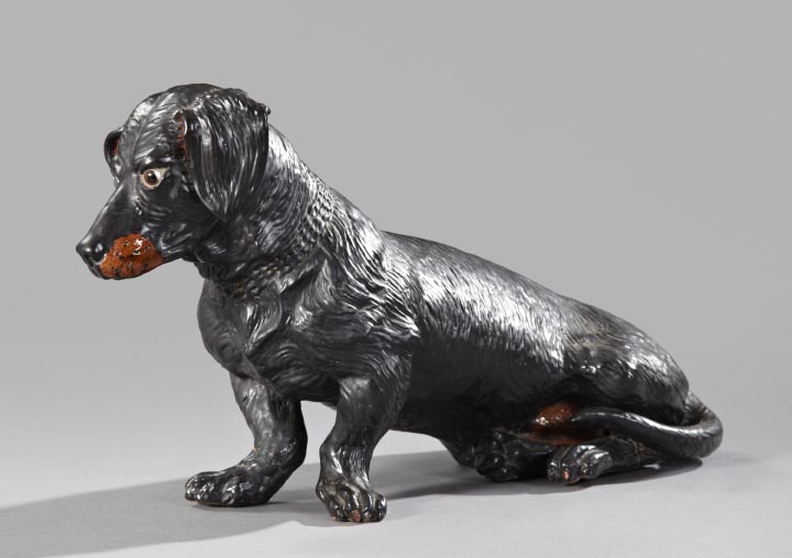 Appraisal: German Polychromed Terra Cotta Figure of a Dachshund Dog second