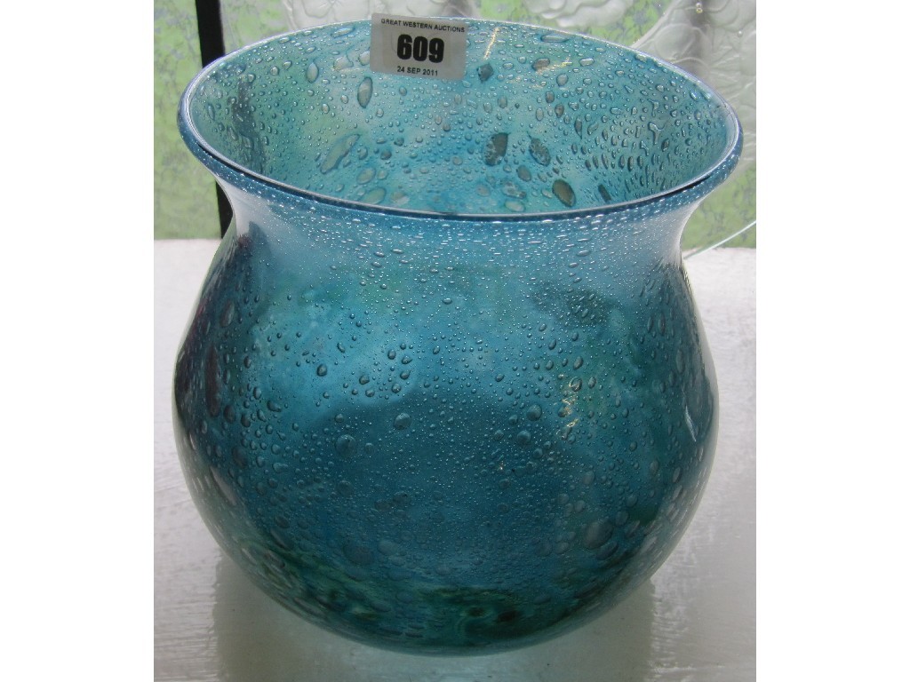 Appraisal: Monart squat blue vase with swirling decoration