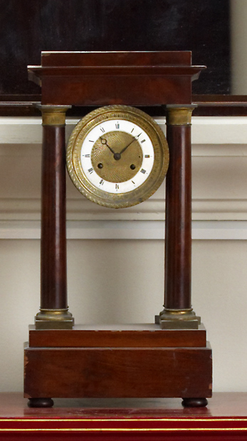 Appraisal: Empire style gilt metal mounted mahogany mantel clock The enamel