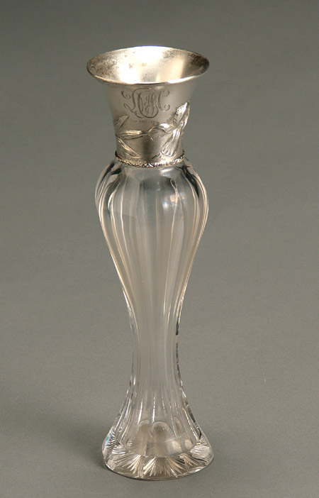 Appraisal: American Sterling Mounted Cut Glass Vase Probably T B Clark