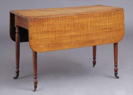 Appraisal: FEDERAL FIGURED MAPLE DROP-LEAF TABLE The leaves with rounded corners