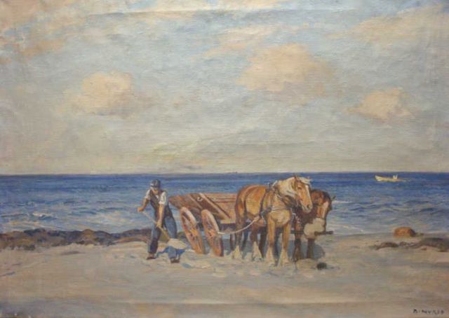 Appraisal: NYROP Borge O C Sunlit Beach Man Horse Team Signed