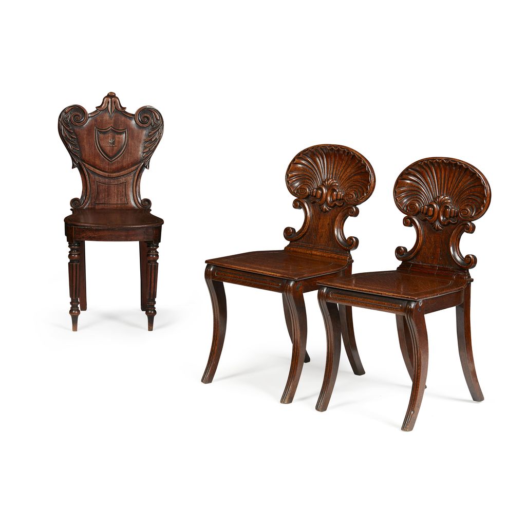 Appraisal: PAIR OF REGENCY OAK HALL CHAIRS ATTRIBUTED TO GILLOWS FIRST