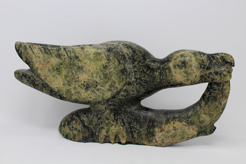 Appraisal: Large Carved Bird w Fish Inuit Sculpture Appears to be