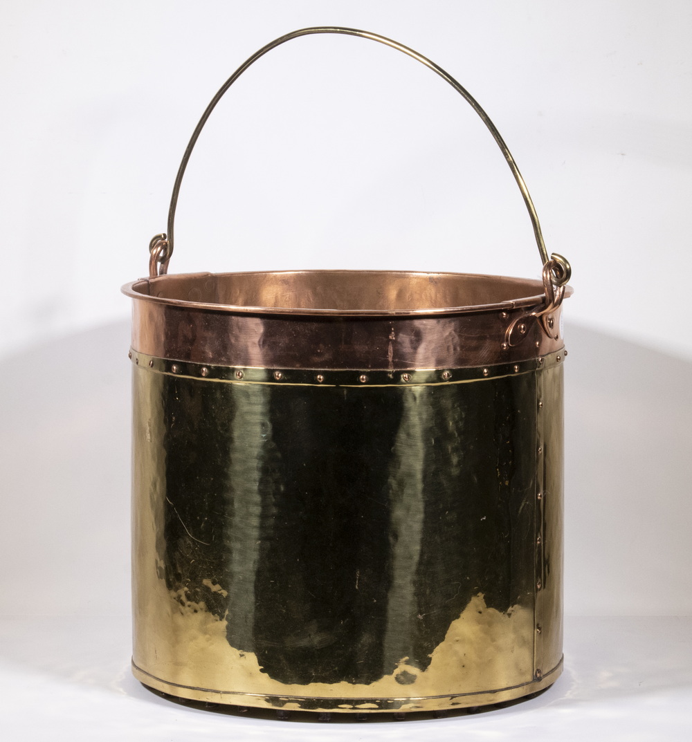 Appraisal: DUTCH COPPER BRASS OVERSIZED BUCKET th c Large Riveted Metal