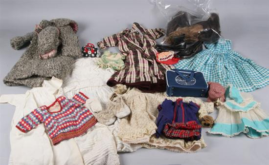 Appraisal: LARGE GROUPING DOLL CLOTHES WIGS ACCESSORIES Various vintages