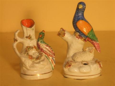 Appraisal: TWO STAFFORDSHIRE BIRD PIECES Including an inkstand late th century