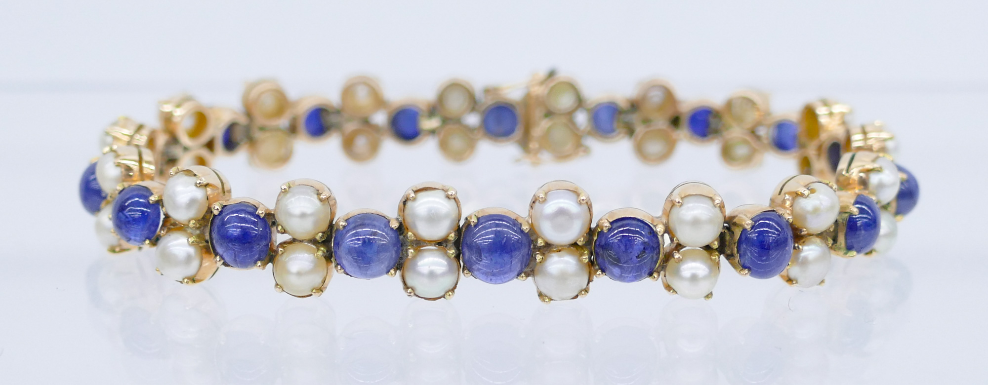 Appraisal: Ladies k Sapphire and Pearl Cocktail Bracelet '' Includes semi-transparent